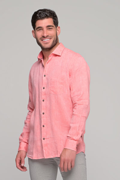 OLYMP Casual Modern Fit μακρυμάνικο λινό πουκάμισο - Κοραλί - Image 8