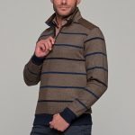 POL PAULO ανδρικό polo μακρύ μανίκι με φερμουάρ PLUS SIZE - 747423 Καφέ