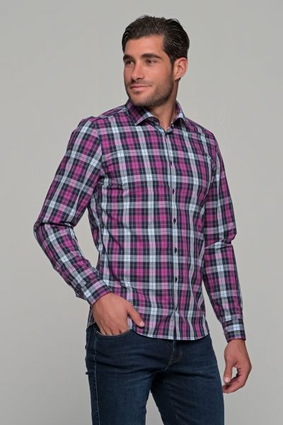 OLYMP LEVEL 5 SMART CASUAL καρό πουκάμισο - 32262495 Μοβ - Image 7