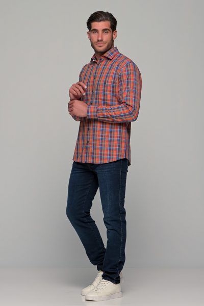 OLYMP Casual Modern Fit ανδρικό πουκάμισο καρό - 40462418 Πορτοκαλί - Image 9