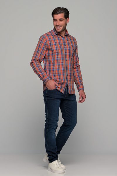OLYMP Casual Modern Fit ανδρικό πουκάμισο καρό - 40462418 Πορτοκαλί - Image 2