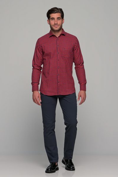OLYMP Casual Modern Fit πουκάμισο φανέλα - 40502435 Κόκκινο - Image 3