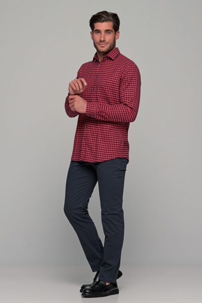 OLYMP Casual Modern Fit πουκάμισο φανέλα - 40502435 Κόκκινο - Image 4