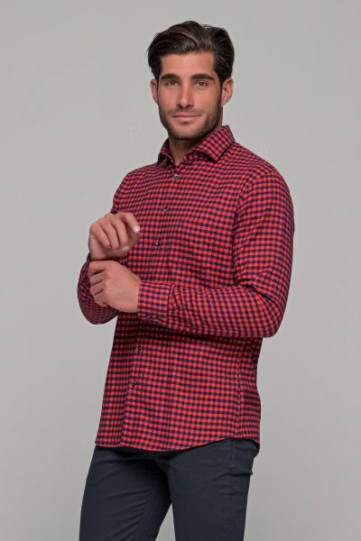 OLYMP Casual Modern Fit πουκάμισο φανέλα - 40502435 Κόκκινο - Image 7