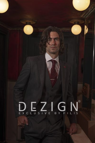 DEZIGN ανδρικό κουστούμι καρό με γιλέκο - S2386 Γκρι - Image 22