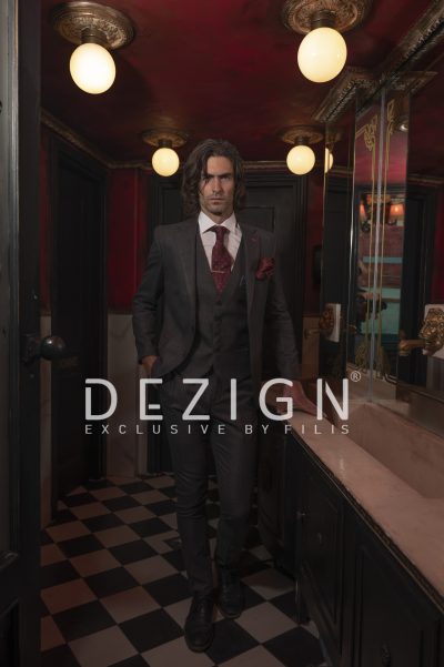 DEZIGN ανδρικό κουστούμι καρό με γιλέκο - S2386 Γκρι - Image 23