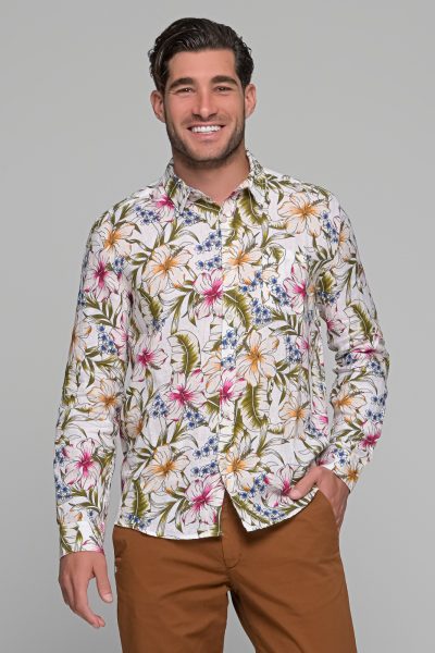 40WEFT ανδρικό λινό floral πουκάμισο - BRAIDEN1341W441 Άσπρο - Image 3
