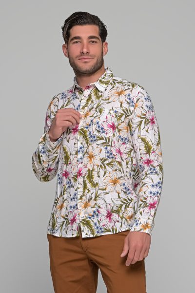 40WEFT ανδρικό λινό floral πουκάμισο - BRAIDEN1341W441 Άσπρο - Image 4
