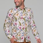 40WEFT ανδρικό λινό floral πουκάμισο - BRAIDEN1341W441 Άσπρο