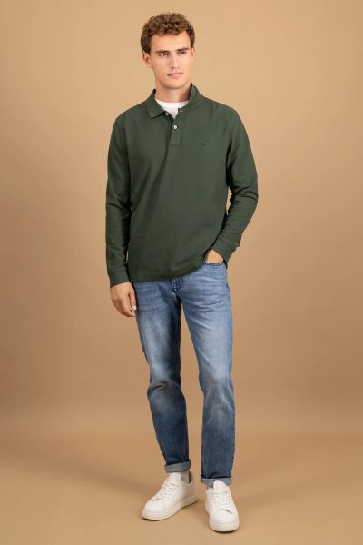 FYNCH HATTON ανδρικό polo με μακρύ μανίκι  - 1514 1701 672 Μπλε - Image 3